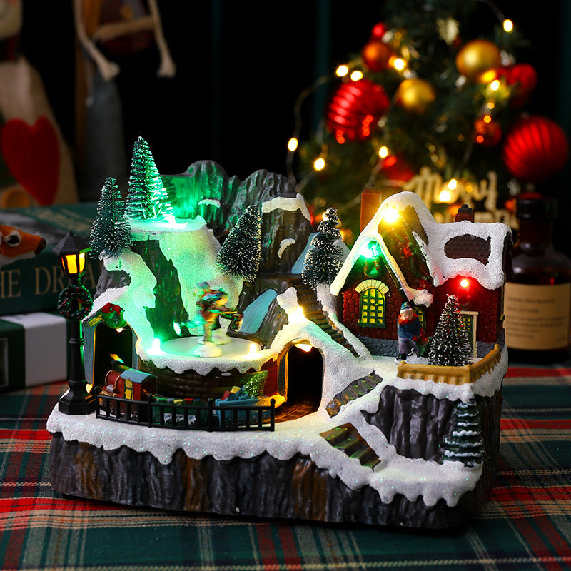 Beleuchtete Weihnachtsdorf-Dekoration mit beweglichen Figuren Karnz