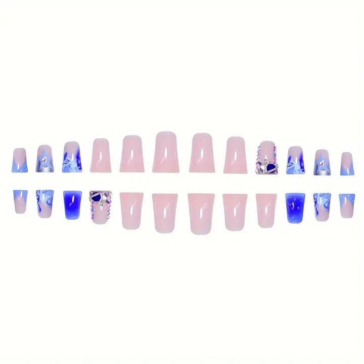 Künstlerisches Acryl Press-On Nagelset mit Edelsteinakzenten Karnz