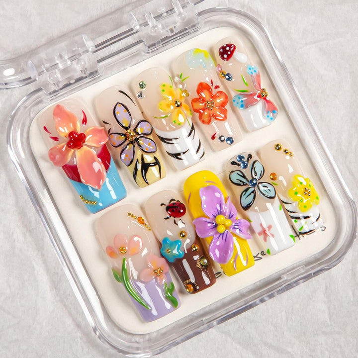 Künstlerisches Blumenmuster Press-On Nagelset  1791254903