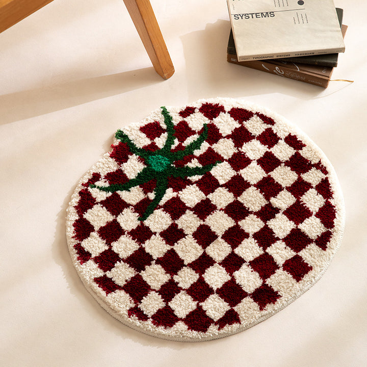 Rundes Chenille-Badteppich mit verspieltem Erdbeer-Motiv