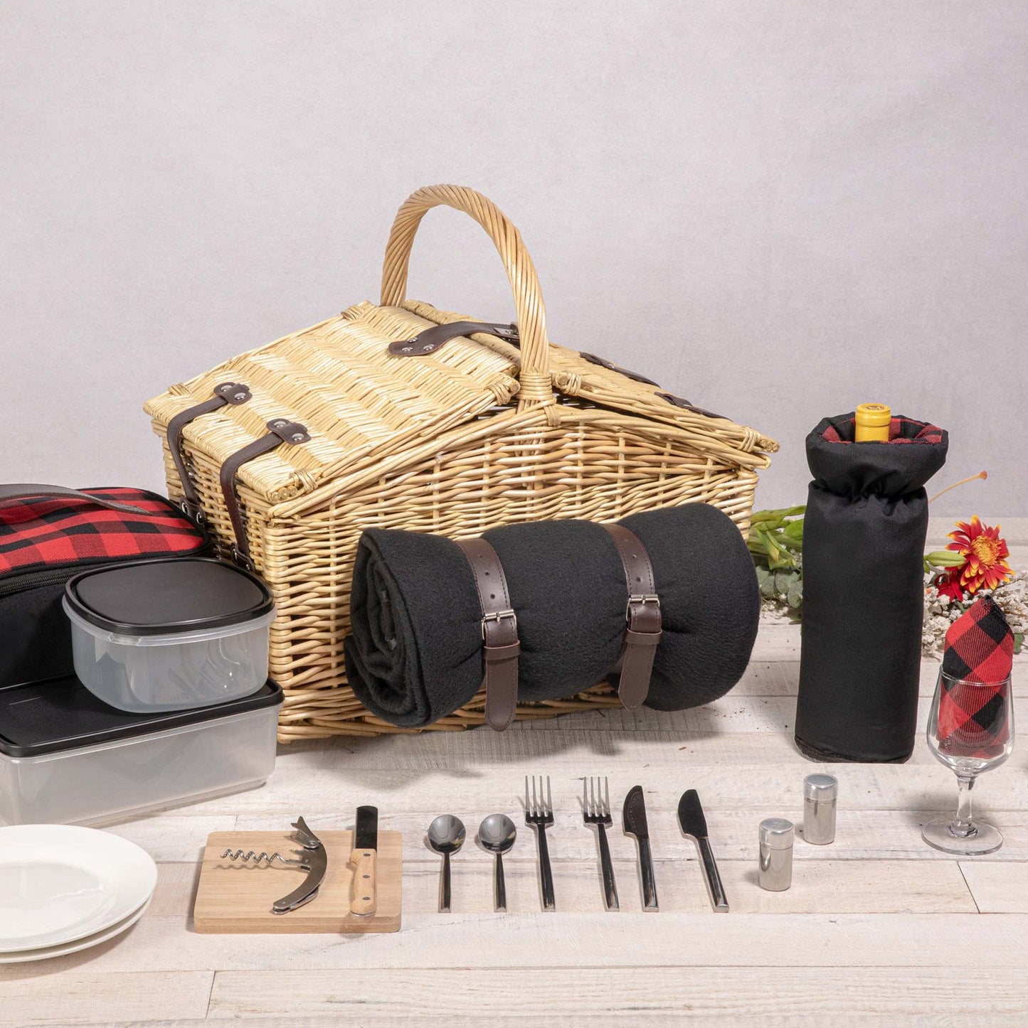 Damen Korb für komfortables Picknicken mit praktischem Deckel Karnz