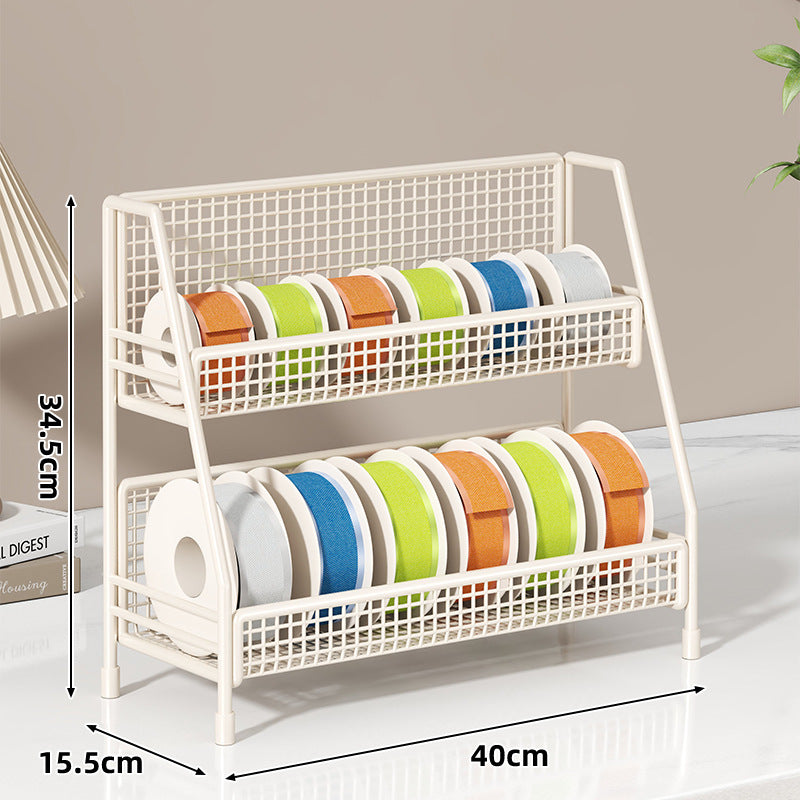 Vierstufiger geneigter Drahtgitter-Roll-Organizer-Ständer für Klebeband, Bänder und Bastelspulen