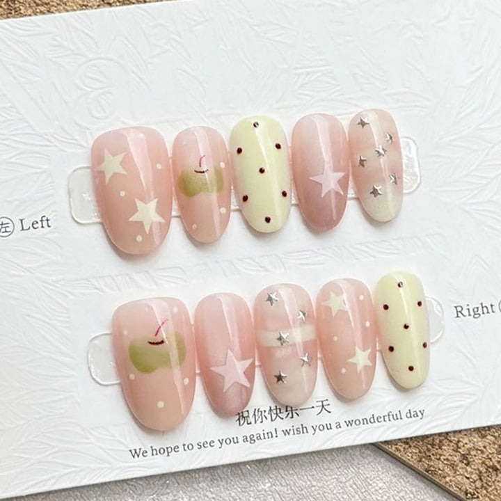 Dekoratives Press-On-Nagelset mit Stern- und Punktdesign Karnz