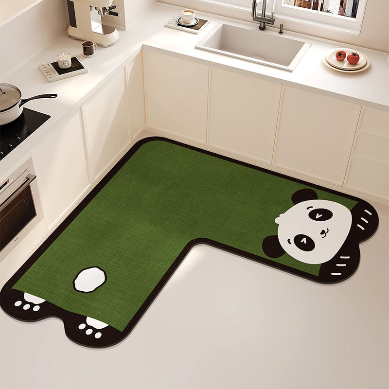 L-Shaped Anti-Fatigue Kitchen Mat with Non-Slip Backing and Panda Illustration