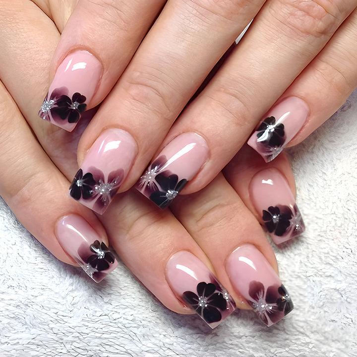 Elegante florale Acryl-Press-On-Nägel Karnz