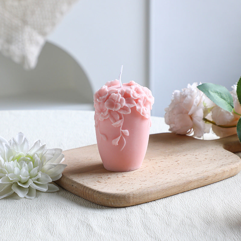Handgegossen Blütenrelief Cupcake Dekorationskerze