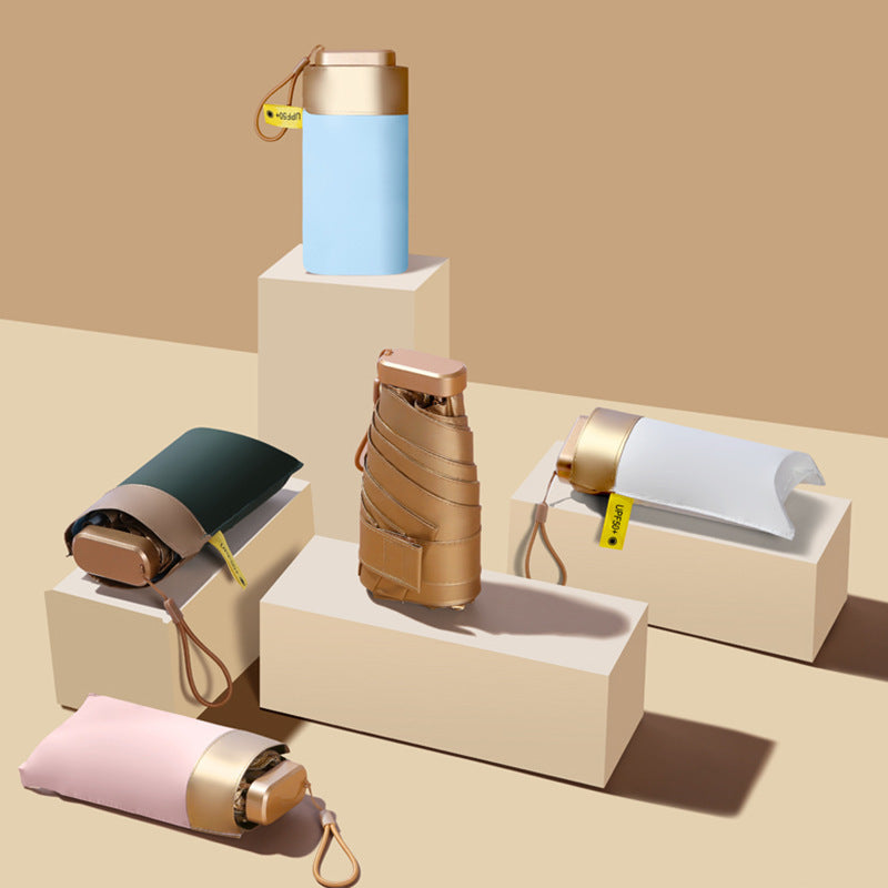 Damen eleganter und praktischer Faltregenschirm mit integrierter Wasserflasche Karnz