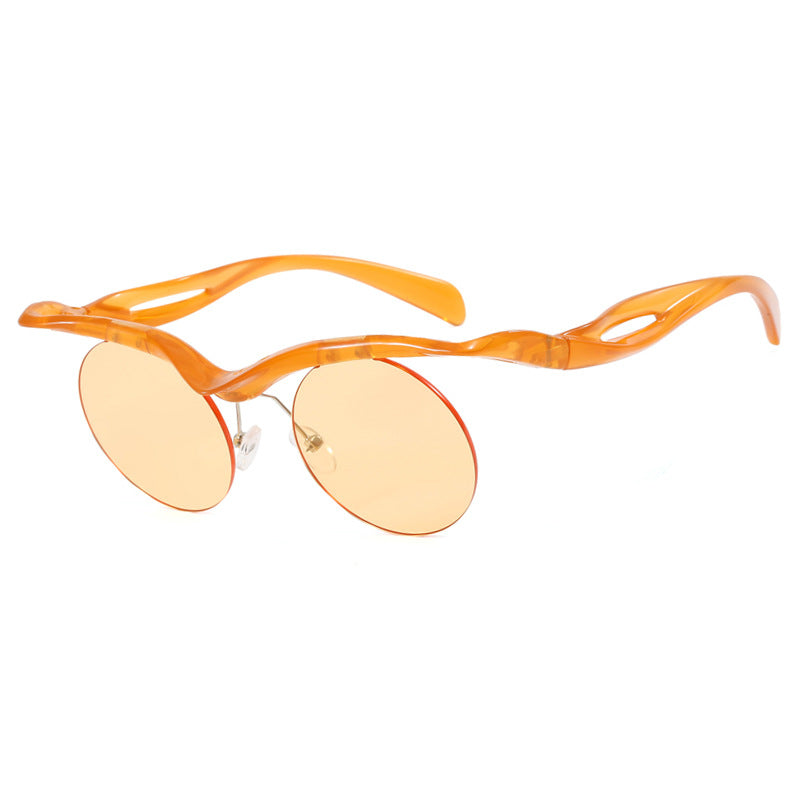 Damen futuristische Sonnenbrille mit geschwungenem Rahmen und polarisierenden Gläsern Karnz