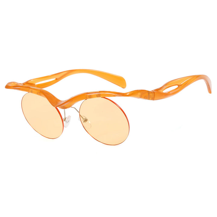 Damen futuristische Sonnenbrille mit geschwungenem Rahmen und polarisierenden Gläsern Karnz