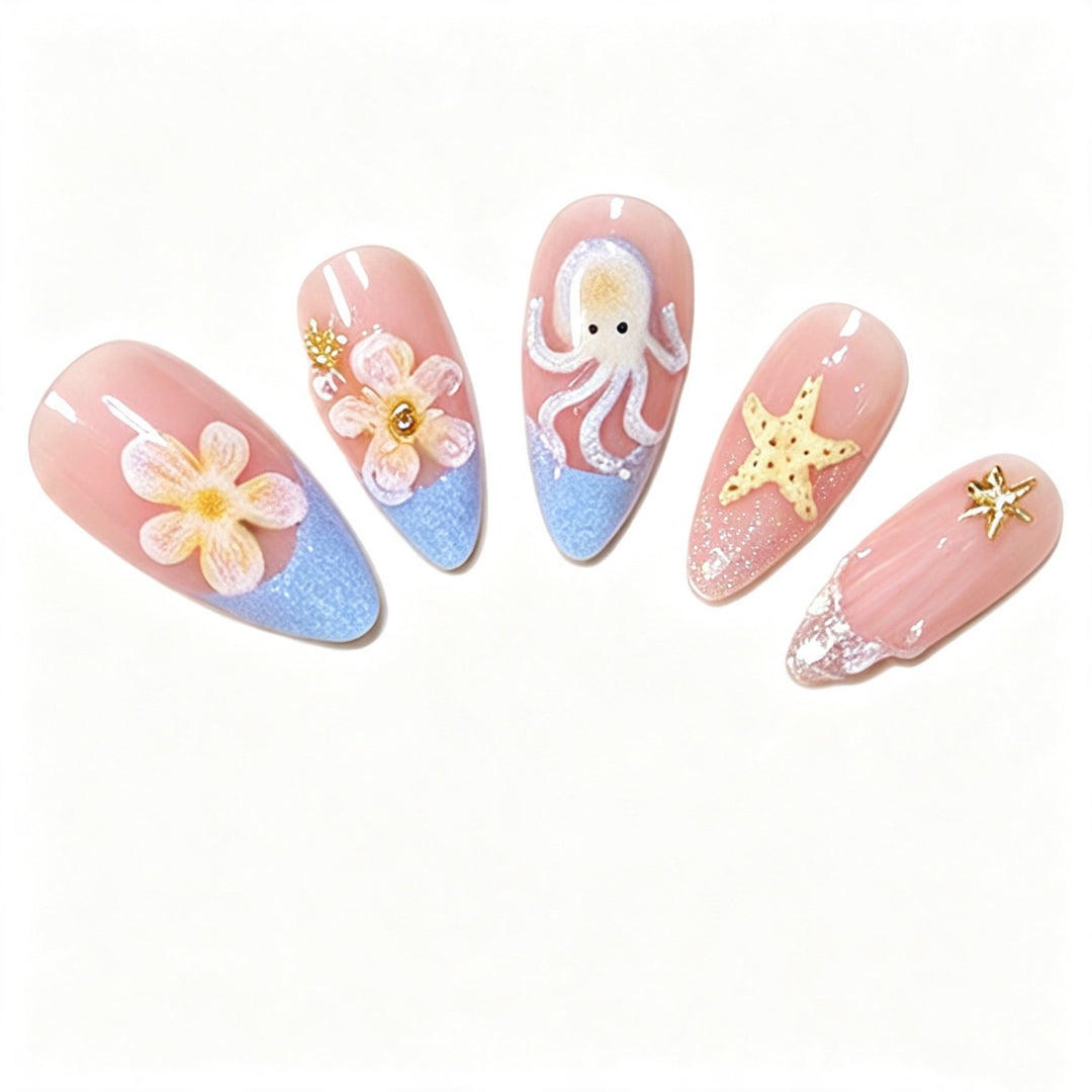 Ozean-inspiriertes Druck-Nagelkunstdesign Karnz