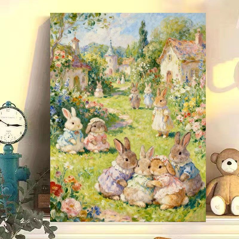 Verspielt Kaninchen Szene Leinwand Kunst Druck Karnz