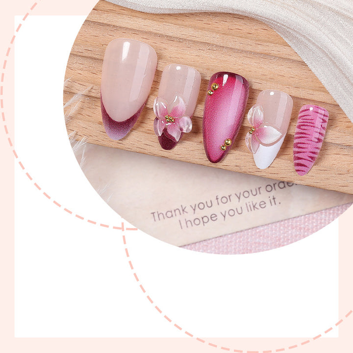 Premium Künstlerischer Press-On Nail Set mit Floral- und Ombre-Design Karnz