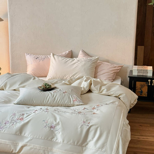 Bestickte Botanische Baumwolle Sateen Bettbezug Set