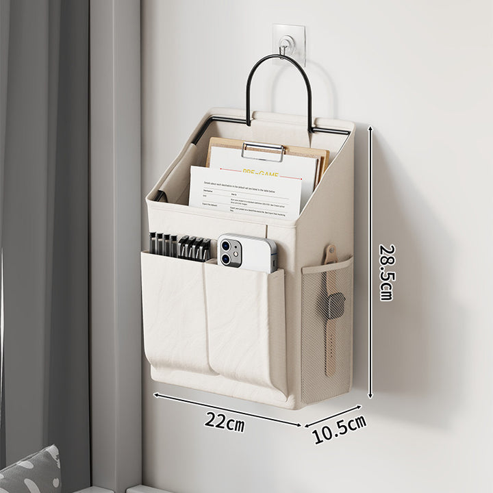 Wandmontierter Canvas-Taschenorganisator mit Mesh-Seitentasche und Metallhaken