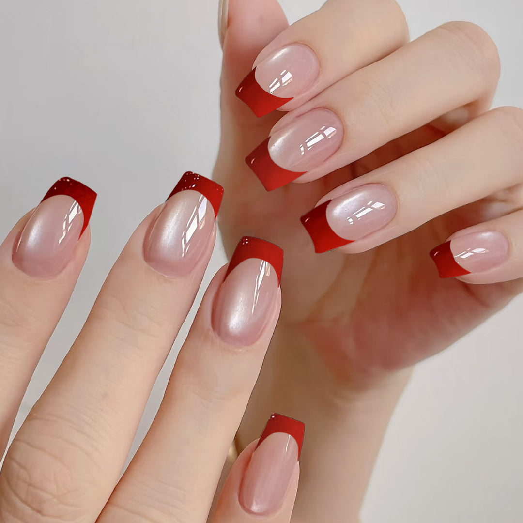 Elegante Glänzende Französische Spitzen Nagelkunst Verlängerungen Karnz