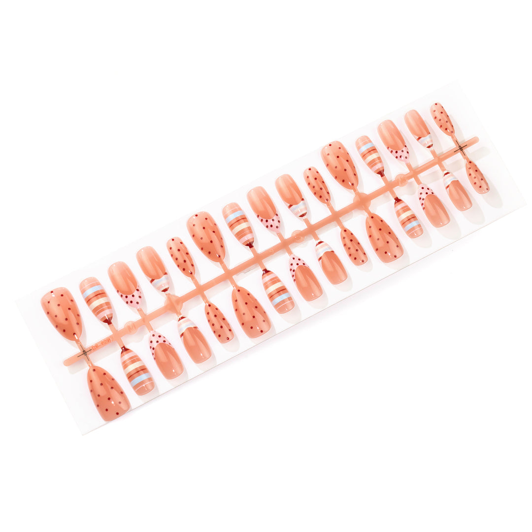 Dekoratives Druck-Nagelset mit Punkten und gestreiften Designs