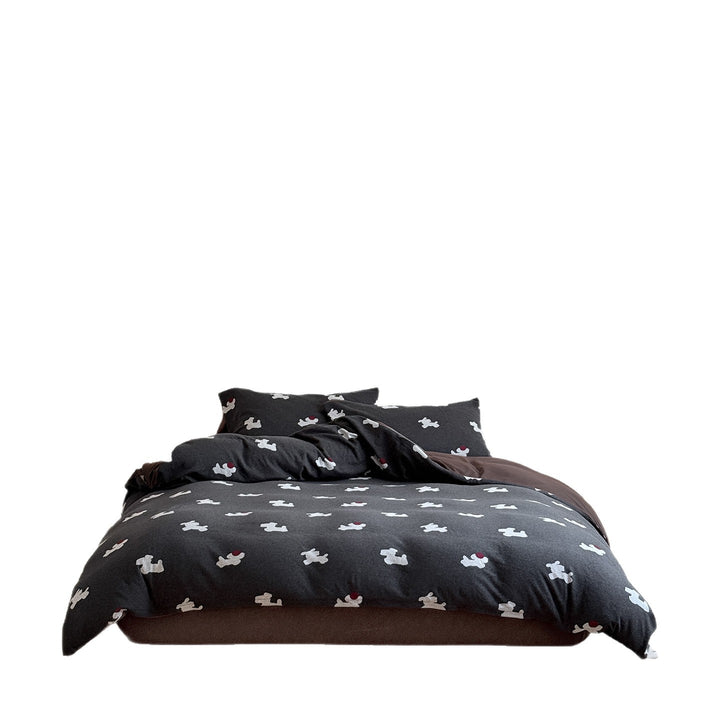 Baumwollmischung Teddy Motiv Bettbezug Set mit Kontrastsaum