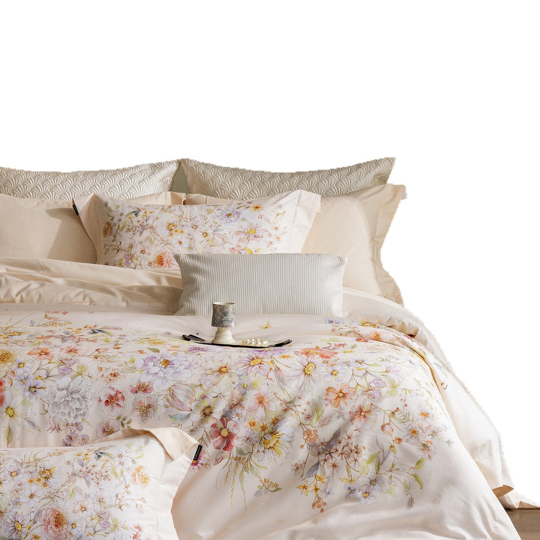 Florales Baumwollsatin-Bettbezug-Set mit zartem Aquarellblumenprint und luxuriösem Softfinish