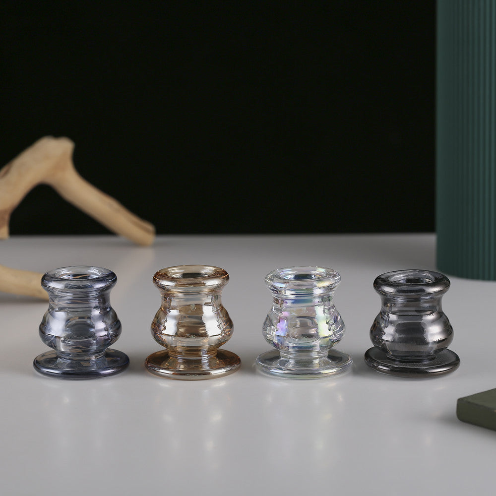 Mouthblown rauchiges Glas Taper und kurzes Säulenkerzenhalter Karnz