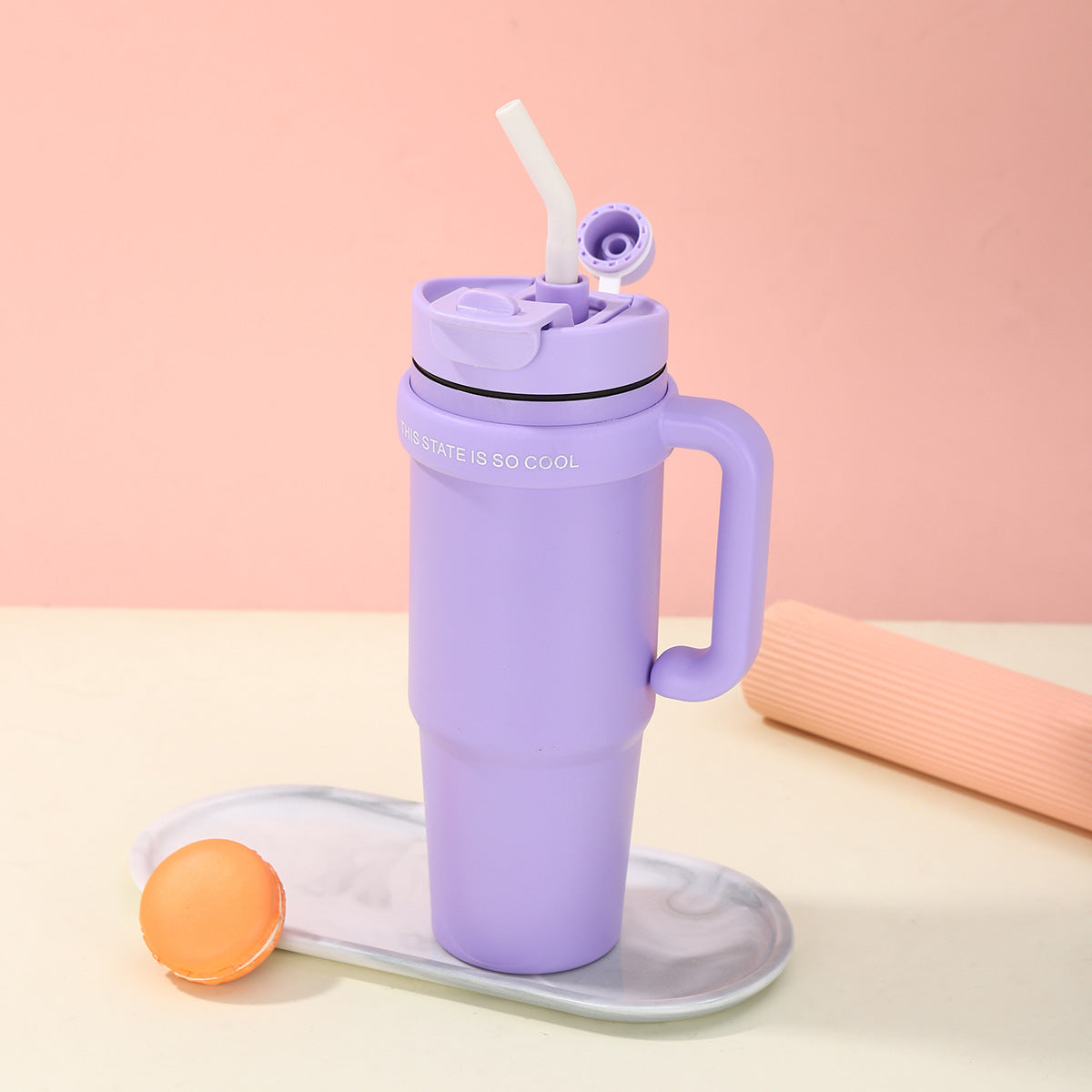 Unisex Trinkbecher mit integriertem Strohhalm Karnz