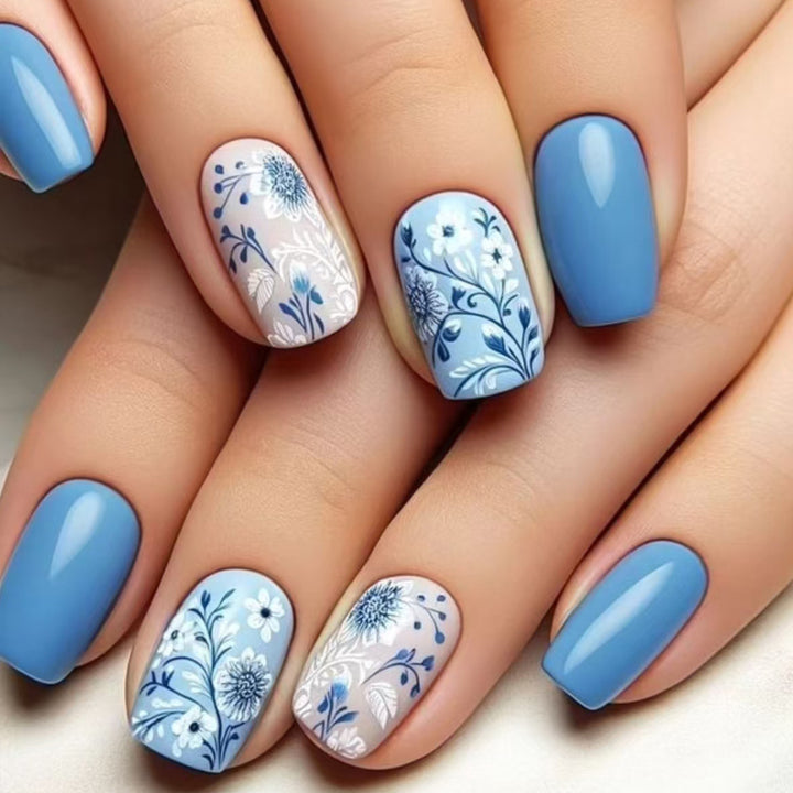Botanische Blumen Press-On Nagelkunst Karnz