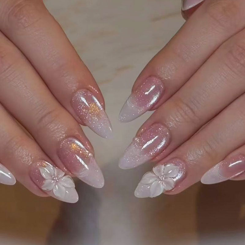 Blumenverzierte Stiletto Druck-Nägel