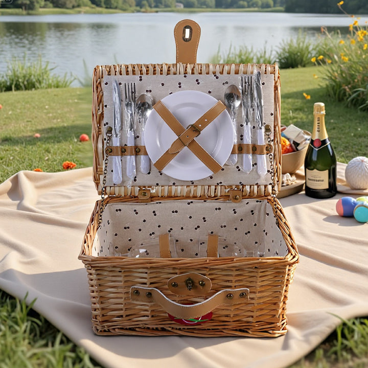 Damen Picknickkorb mit integriertem Geschirrset und dekorativen Details Karnz