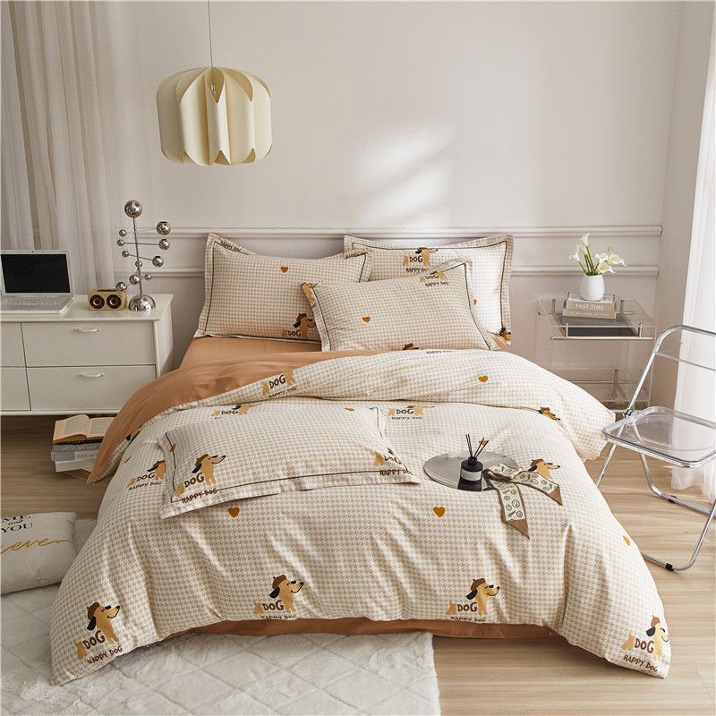 Reversible Brushed Cotton Duvet Cover Set with Pine Tree Embroidery