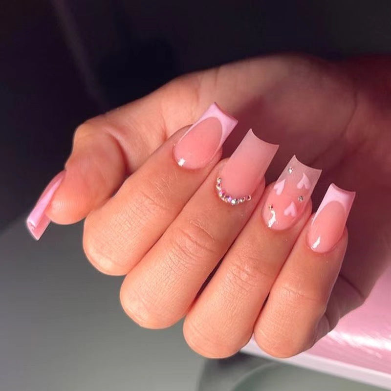 Elegantes Lang Press-On Nagelset mit Strass-Akzenten Karnz