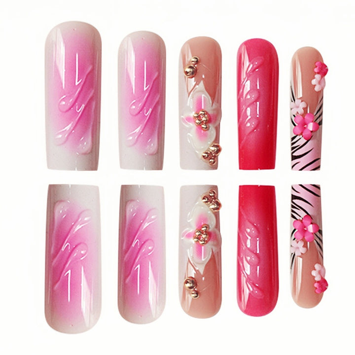 Floral Acryl Press-On Nail Art Extensions Karnz