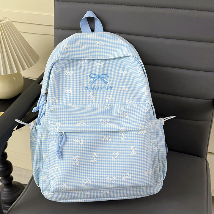 Charmanter Rucksack mit Schleifenverzierung im Gingham-Muster Karnz