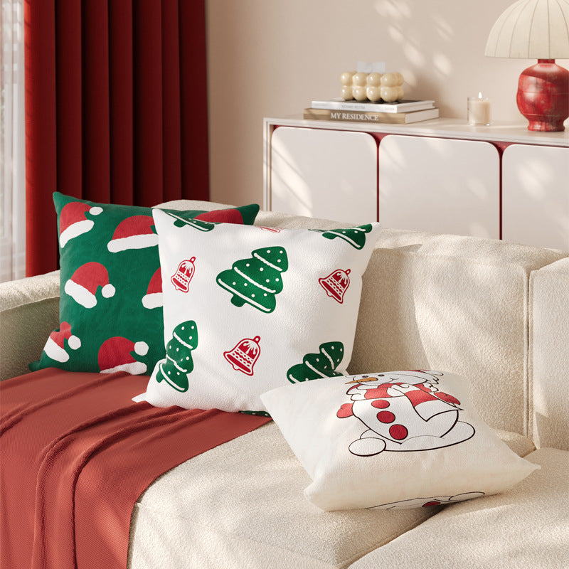 Christmas-Themed Decorative Square Throw Pillow Cover with Hidden Zipper and Soft Linen-Blend Fabric