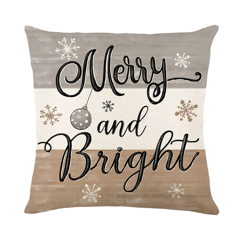 Quadratisches Baumwoll-Leinen-Urlaubs-Kissenbezug mit handgeschriebener Merry and Bright Schrift und Schneeflockenornament