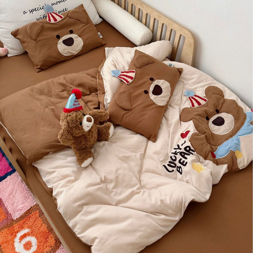 Kids Appliqué Puppy Baumwollsatin Bettbezug mit gesteppten Welpenkopf Kissenbezügen
