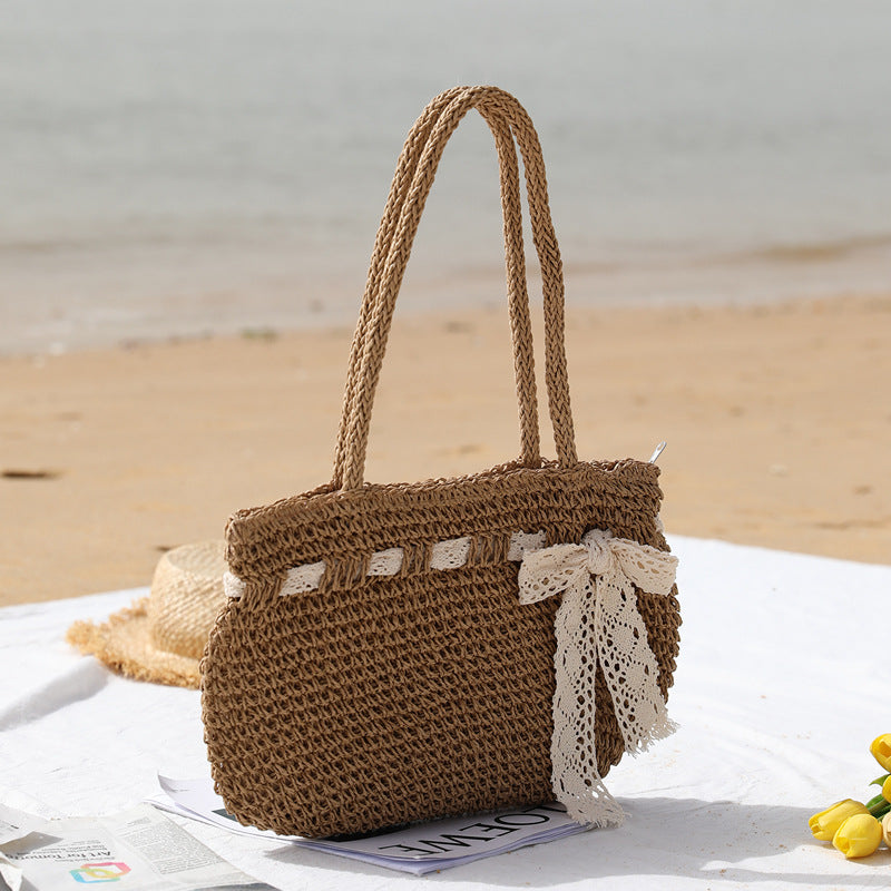 Damen Handgeknüpfte Strandtasche mit feinem Spitzenakzent Karnz
