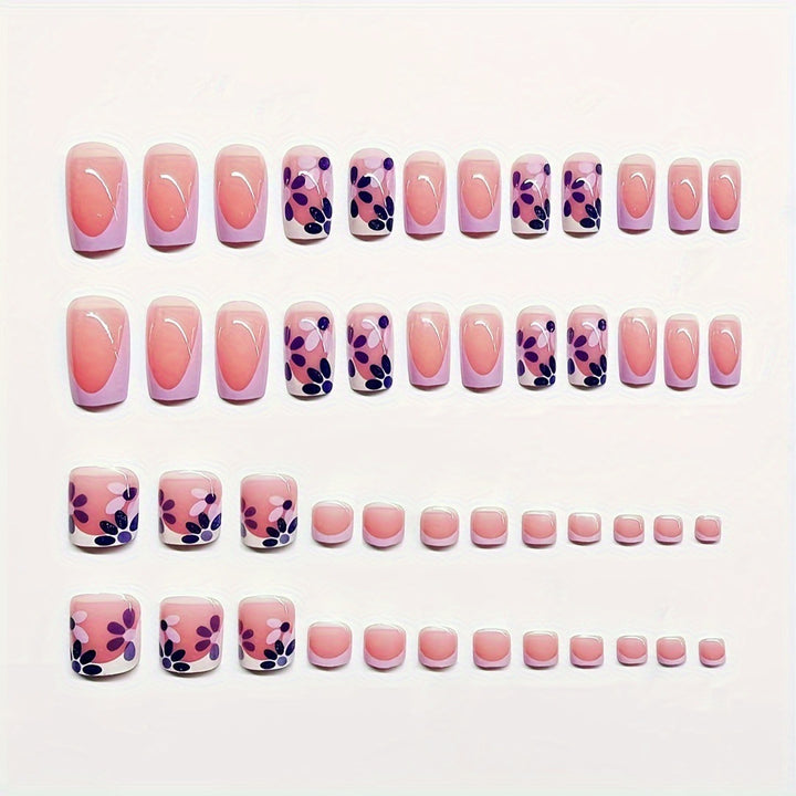 Dekorativer Press-On Nagelkunstset mit Blumenmuster Karnz