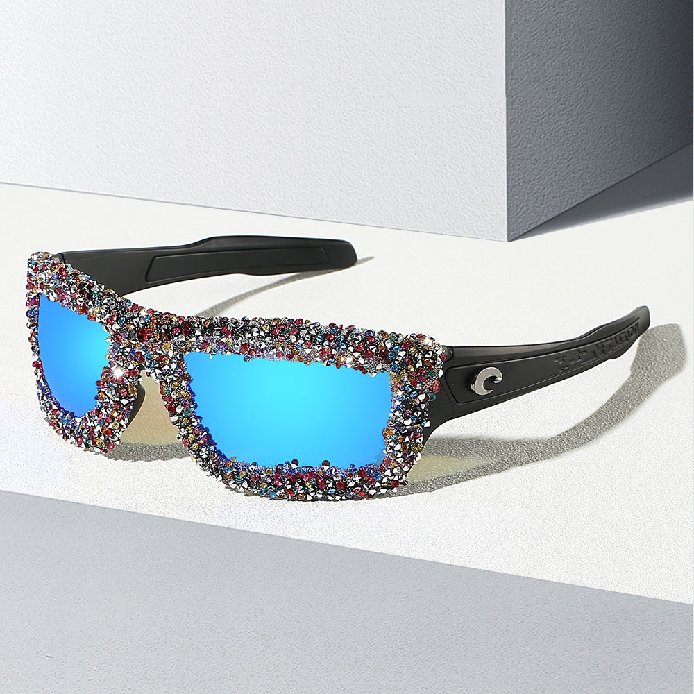 Damen Sportliche Sonnenbrille mit funkelndem Strassrahmen Karnz