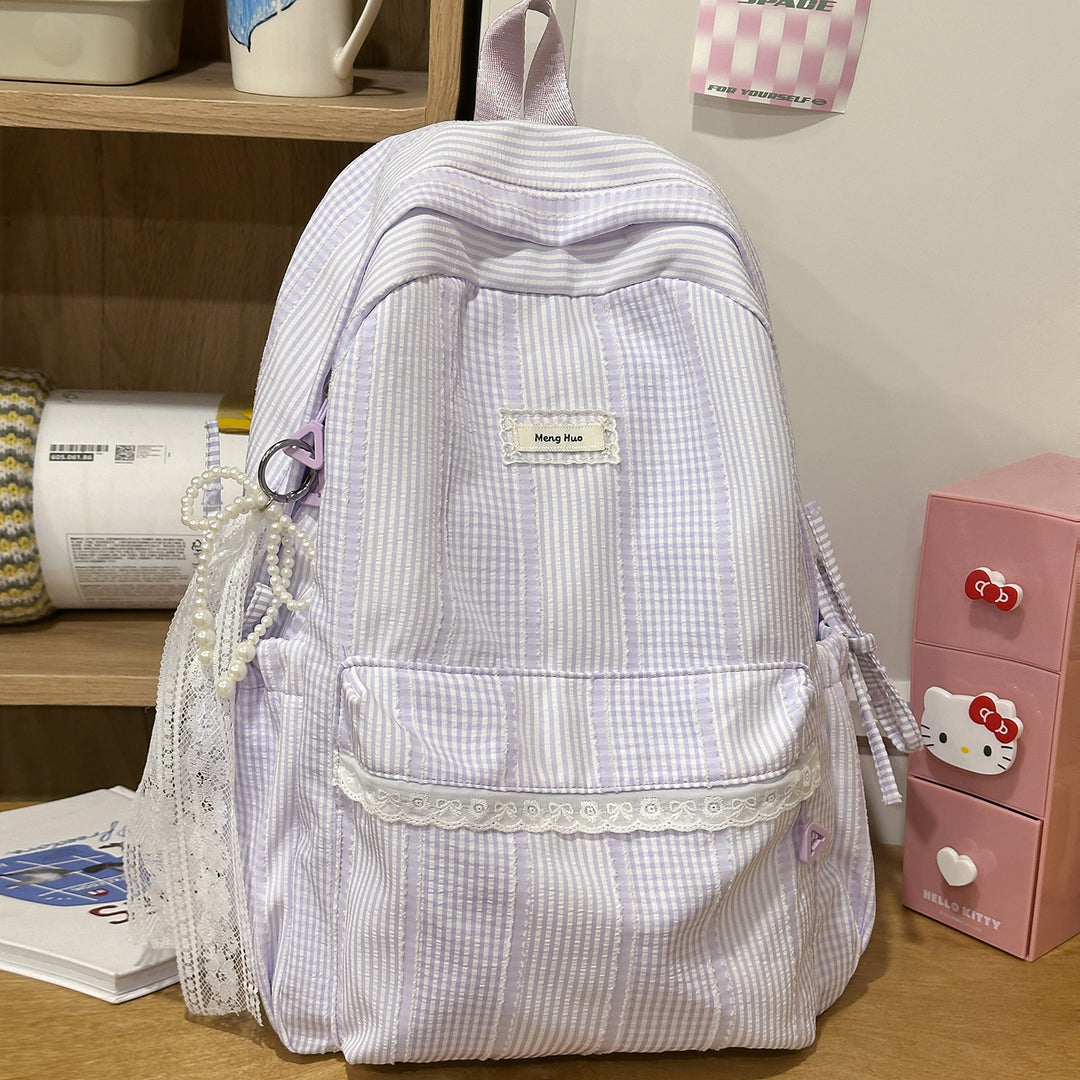 Gestreifter Freizeit-Rucksack mit dekorativer Spitze Karnz