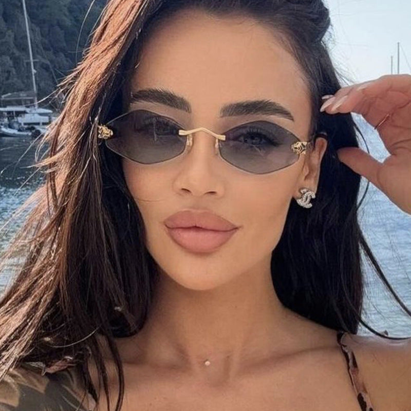 Damen geometrische Sonnenbrille mit doppeltem Metallrahmen und schützenden Gläsern Karnz