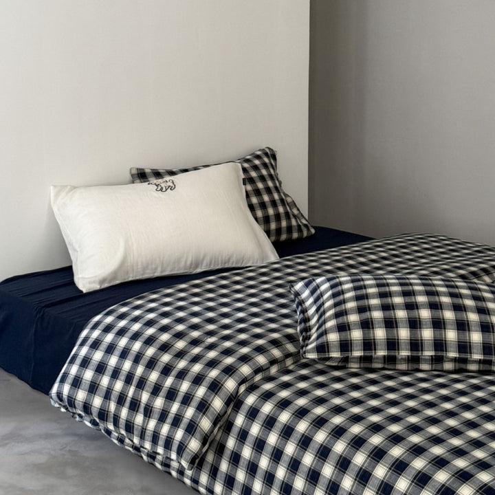 Patchwork-Plaid Wende-Bettwäsche-Set aus Baumwolle-Leinen mit Kissenbezügen