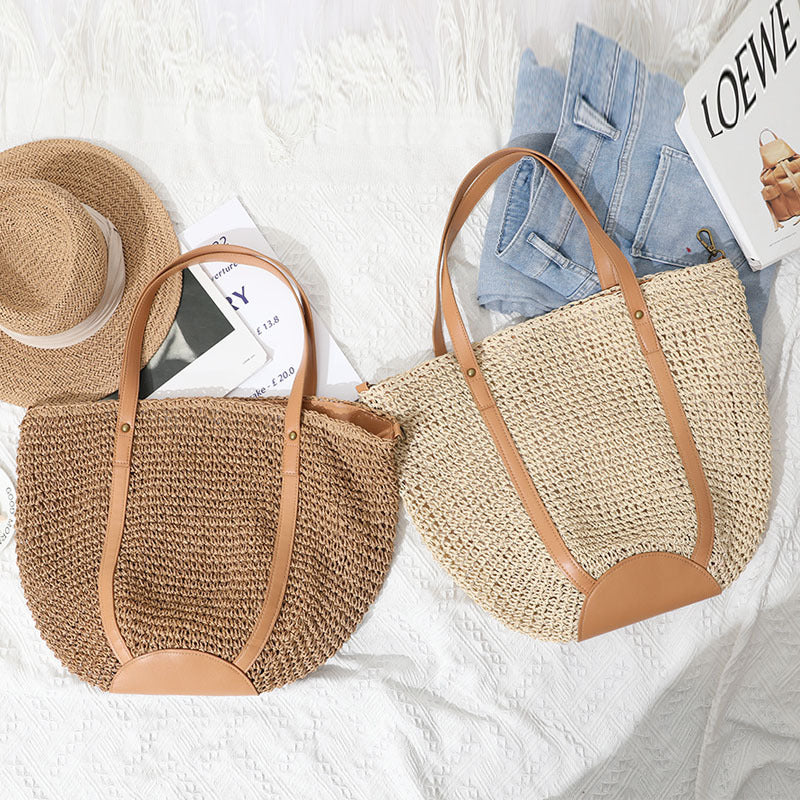 Damen Handtasche aus handgefertigtem Naturmaterial mit eleganten Lederakzenten Karnz