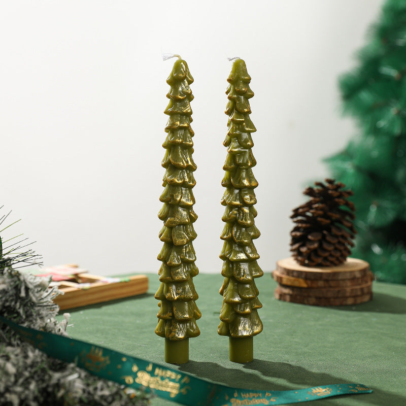 Skulptierte Evergreen Baum Taper Kerzen Set Dekorative Feiertags Tischkerzen