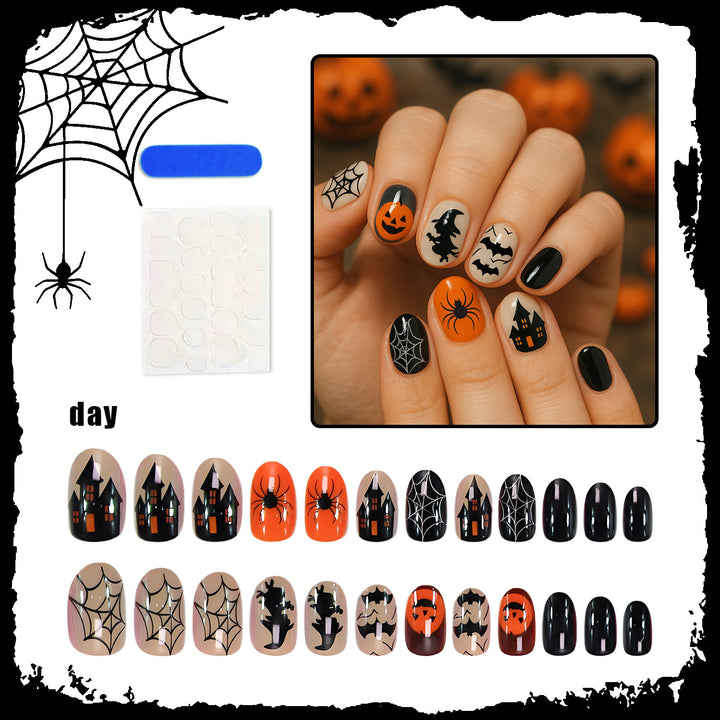 Halloween Kunstnagelset mit kreativen Spinnen- und Kürbismotiven Karnz
