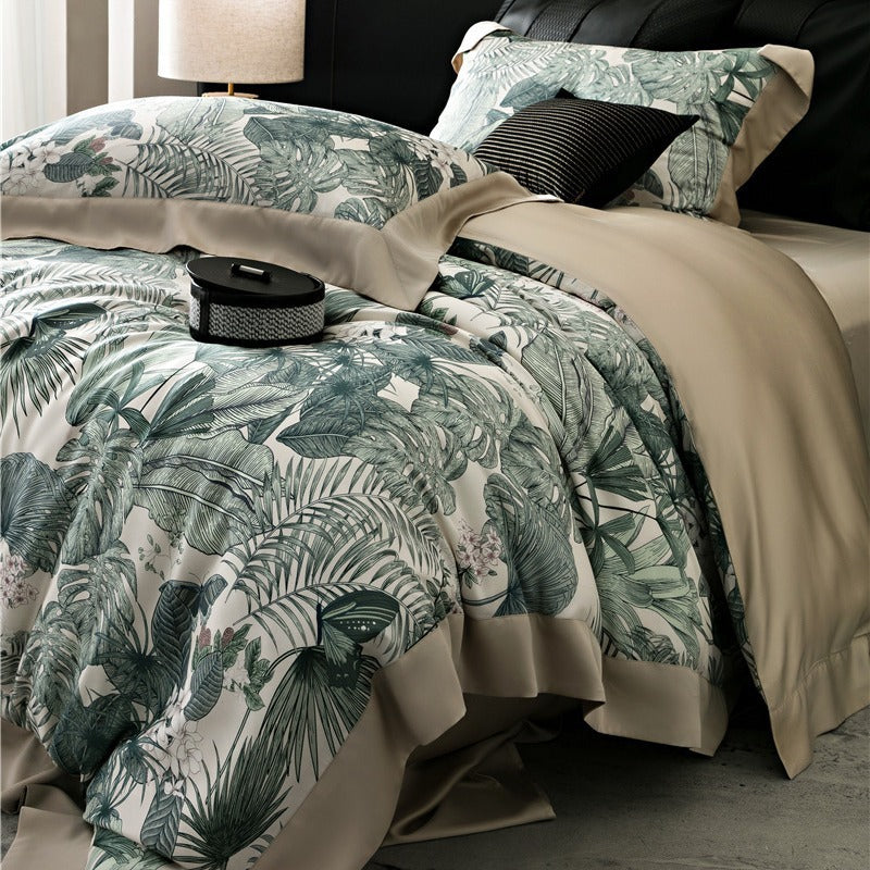 Duvetbezug-Set aus Baumwollsatin mit dezentem Aquarell-Blumenprint und seidig-matter Haptik