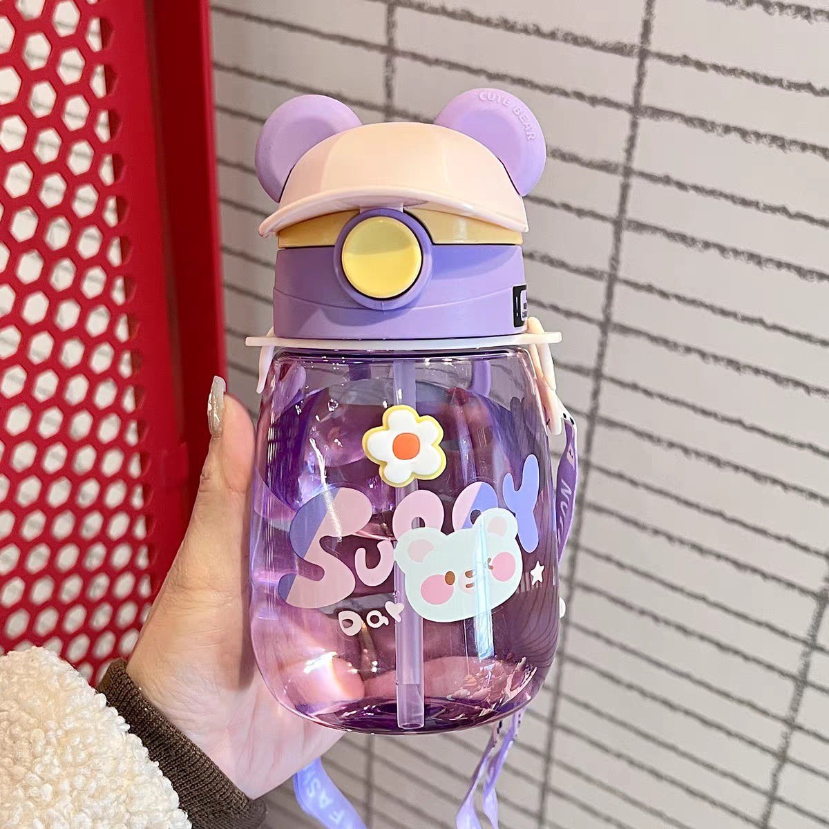 Damen Verspielte Kindertrinkflasche mit integriertem Strohhalm Karnz