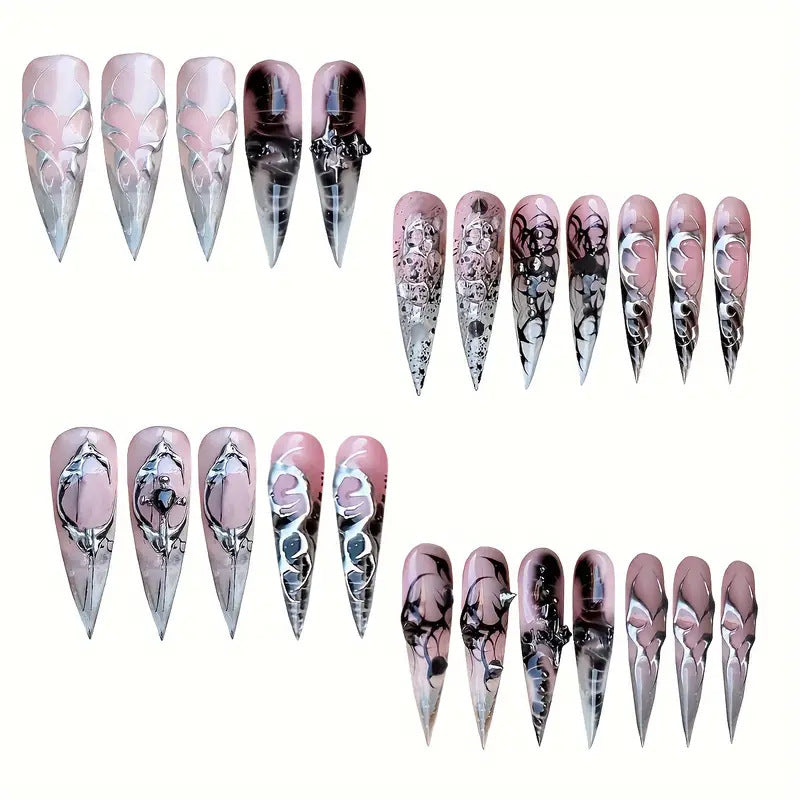 Künstlerische Gothic Stiletto Press-On Nägel Karnz
