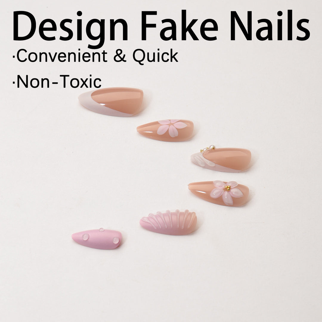 Kreatives Kunstnagelset mit floralem und schimmerndem Design Karnz