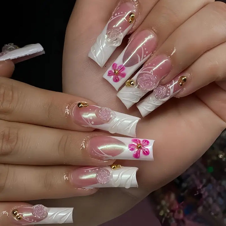 Dekorative 3D Blumen Acryl Nagelverlängerungen Karnz