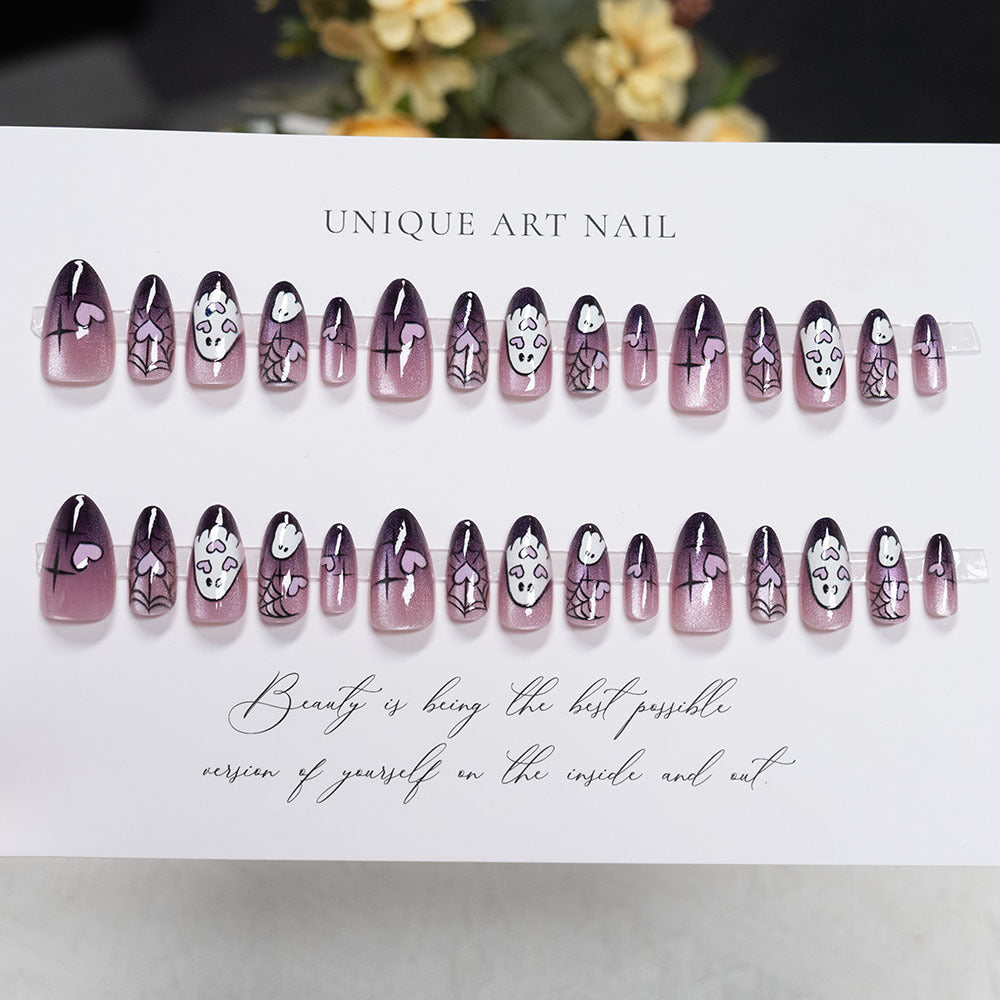 Halloween-Themed Press-On Nail Set mit Gespenst und Spinnen Designs