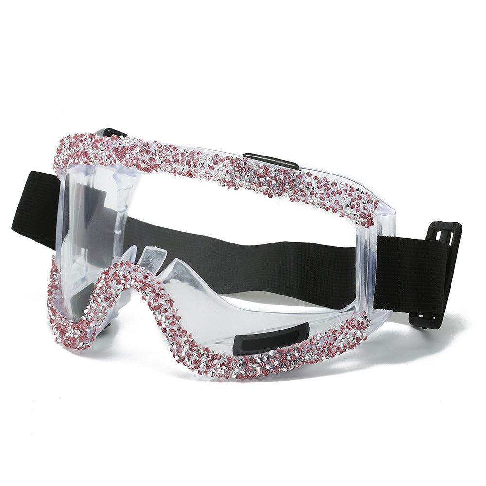 Damen Glamouröse Skibrille mit funkelndem Schmuckrahmen Karnz